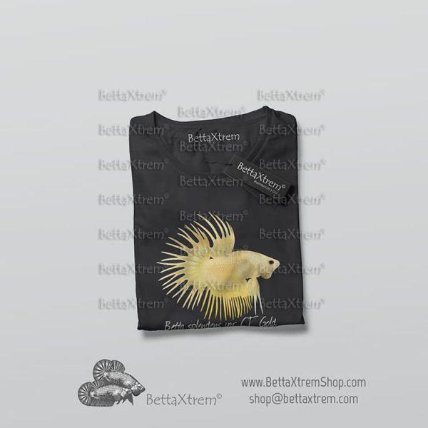 Camiseta Negra de Hombre Betta splendens crowntail gold