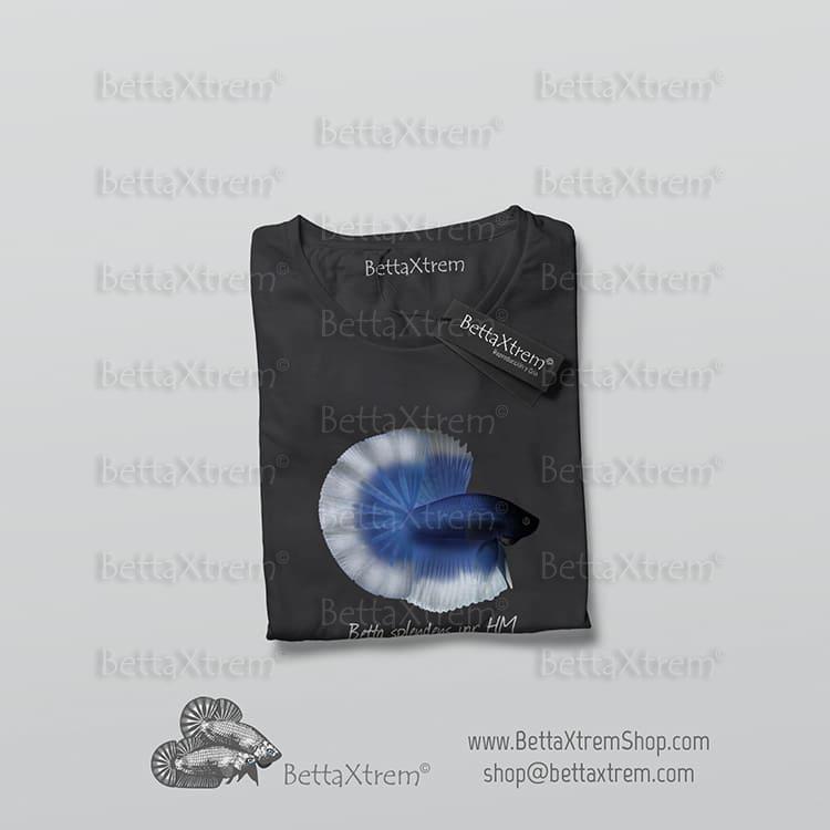 Camiseta Negra de Hombre Betta splendens halfmoon butterfly azul