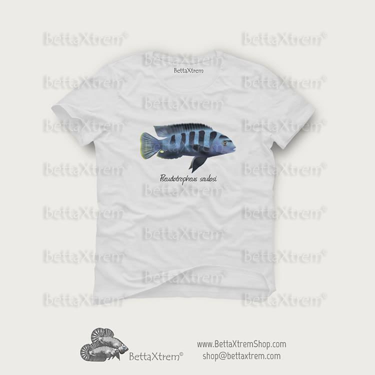 Camiseta Blanca de Hombre Pseudotropheus saulosi