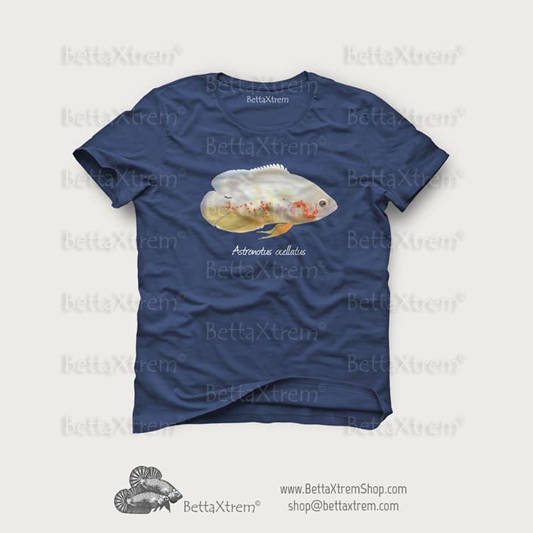 Camiseta Azul de Hombre Astronotus ocellatus albino 2